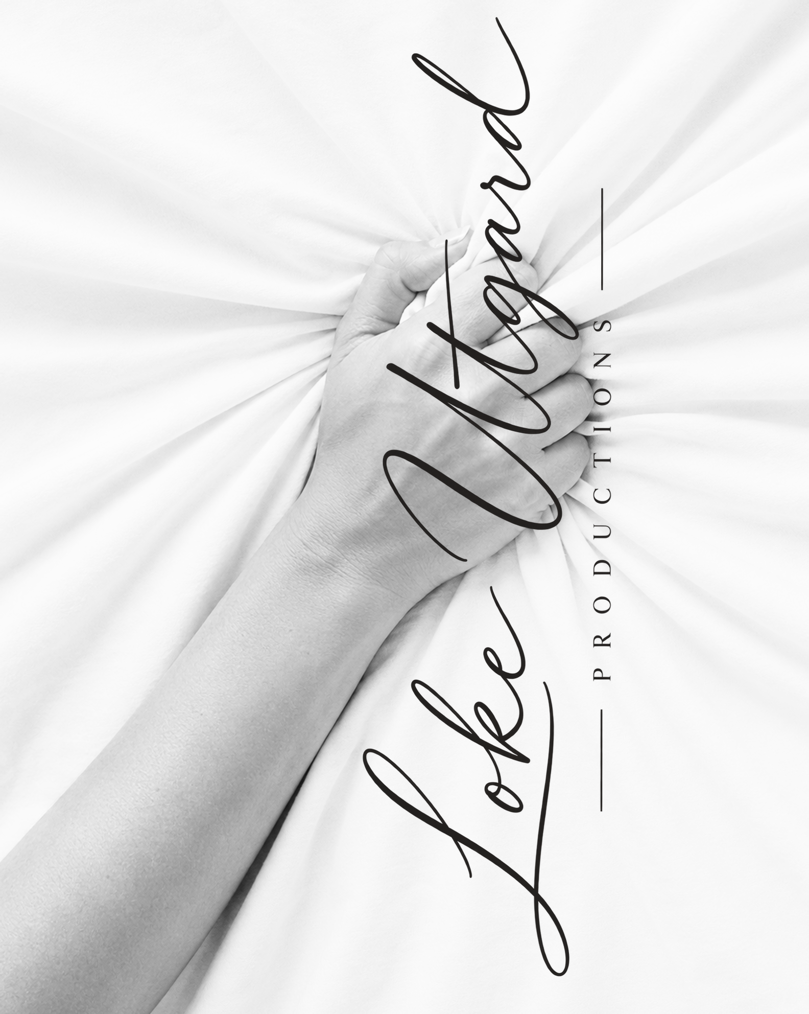 Loke Utgard Productions artwork over hands gathering white fabric